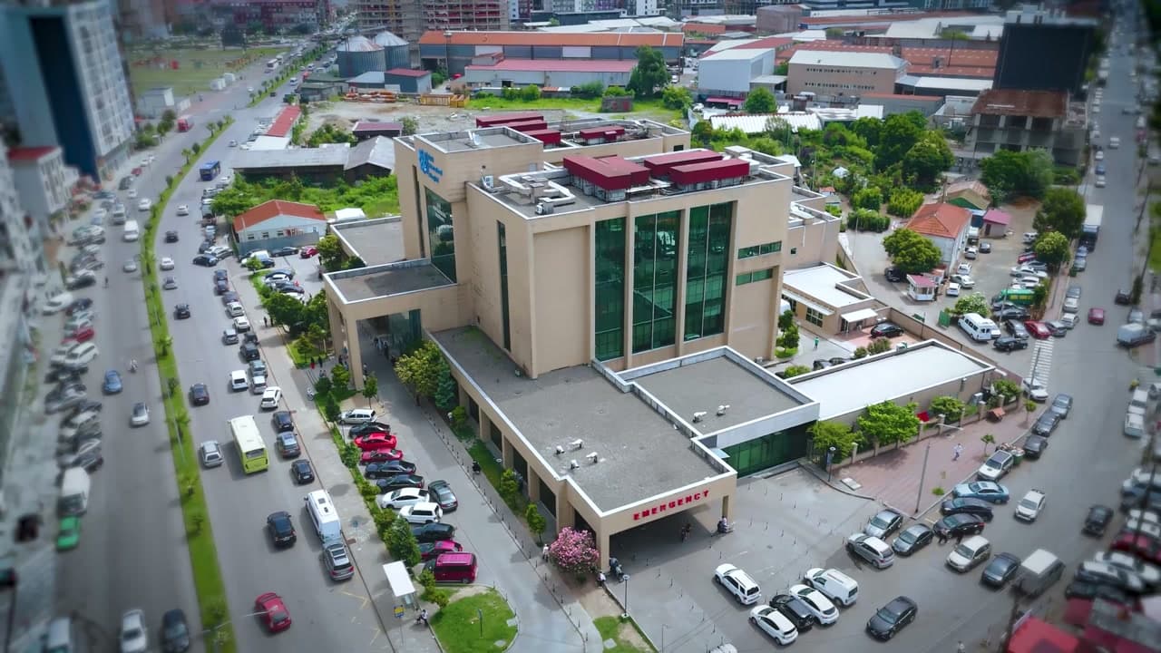 Aerial view of BAU International Hospital and its emergency entrance