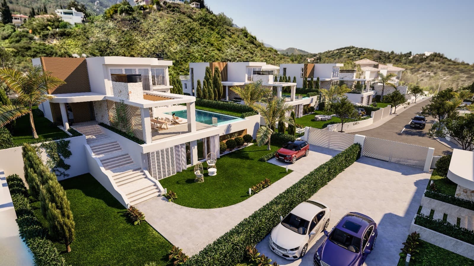 Aerial view of the Karmi Villas development, Kyrenia. Architectural rendering.
