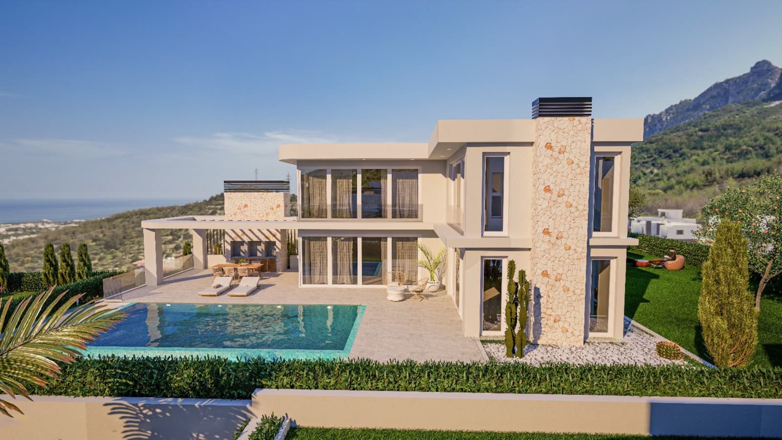 Karmi Villas, Kyrenia — villa and private swimming pool. Architectural rendering.